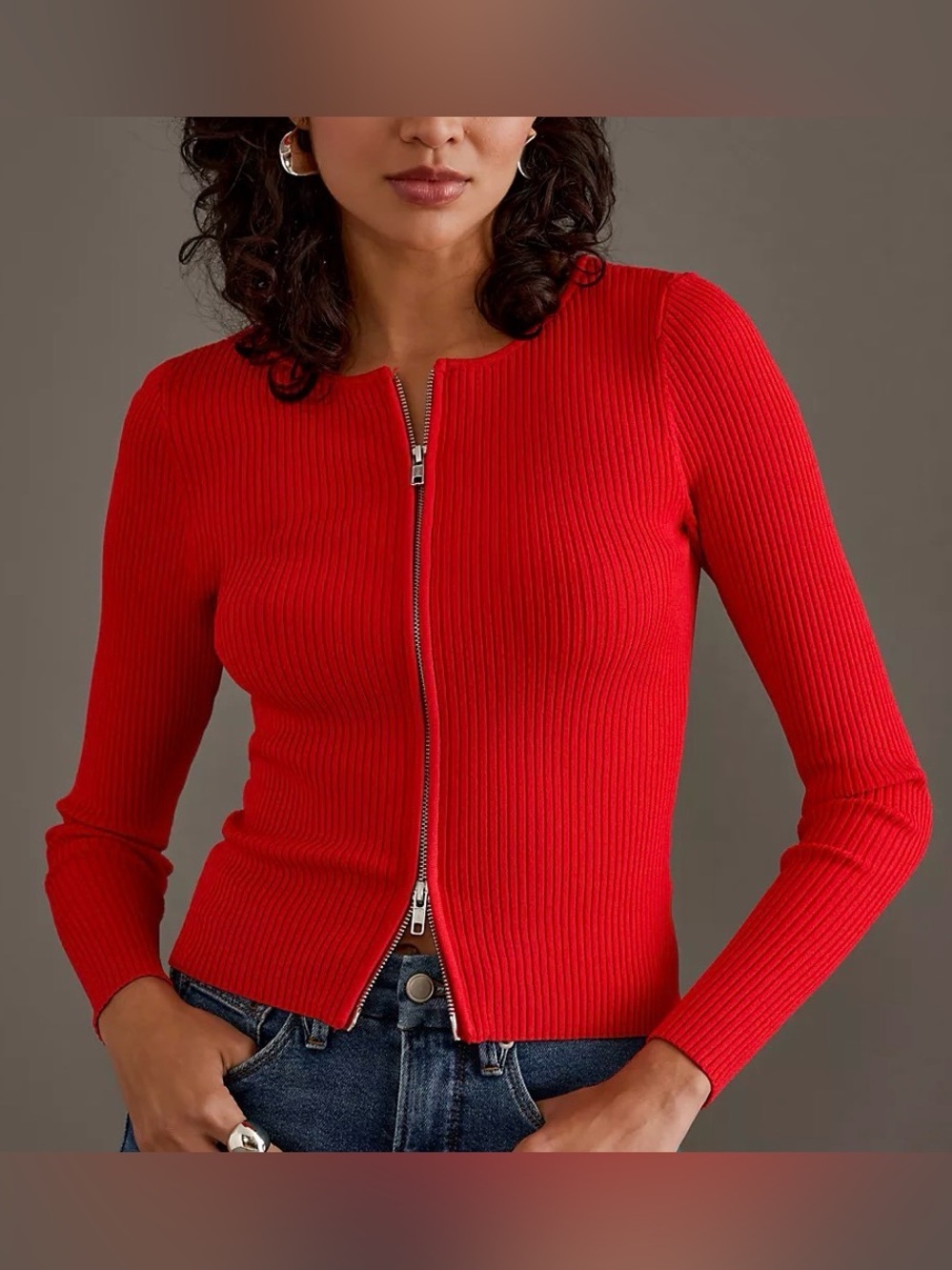 Good American Virgo Rib Zip Sweater (NWT)